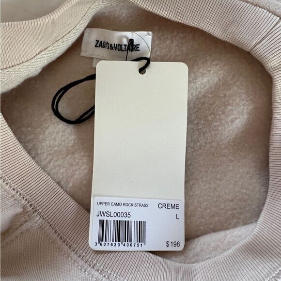 Zadig and Voltaire Cotton Camo Rock Strass Sweatshirt In Crème Large MSRP $198 - Picture 5 of 9